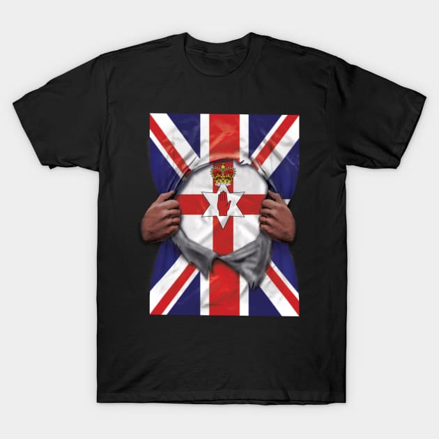 Northern Ireland Flag Great Britain Flag Ripped - Gift for Irish From Northern Ireland T-Shirt by Country Flags